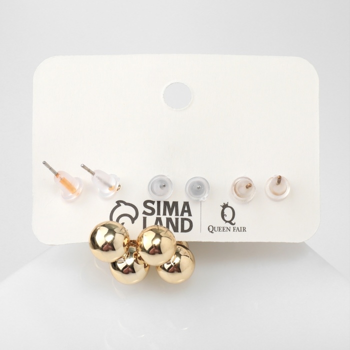 Серьги набор 3 пары &laquo;Топ&raquo; бьюти, цвет белый в золоте