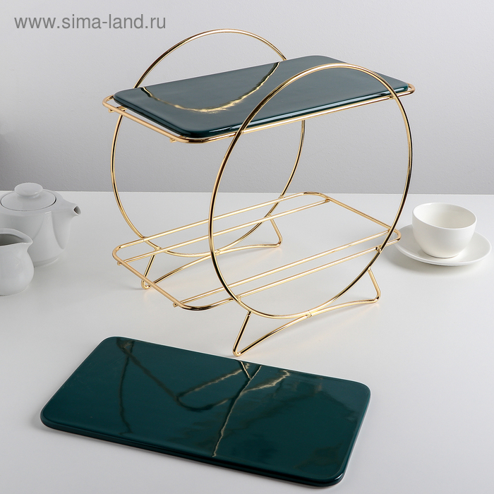 Блюдо керамическое 2-х ярусное &laquo;Изумруд&raquo;, 32&times;19&times;31 см, цвет изумрудный