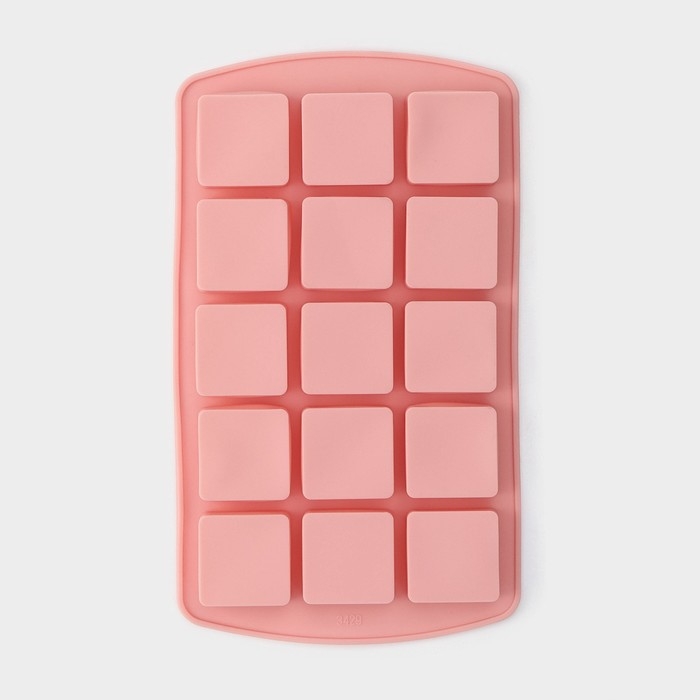 Форма для льда Доляна &laquo;Кьюб&raquo;, силикон, 20&times;11,5&times;1,5 см, 15 ячеек, цвет розовый