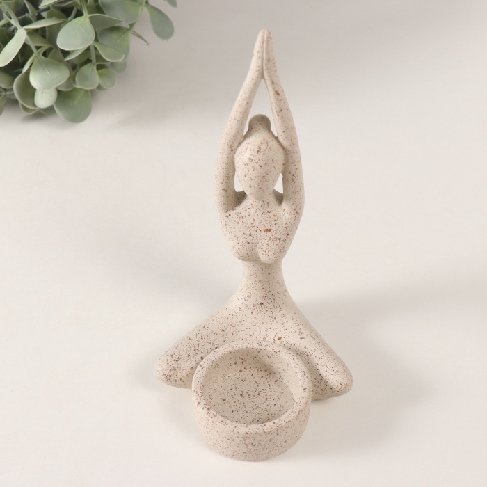 Подсвечник полистоун на 1 свечу "Приветствие солнцу" белый в крапинку 8,7х8,7х16,5 см