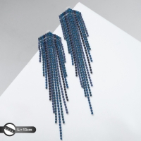 Серьги висячие со стразами «Водопад» грани, цвет синий в сером металле, 13 см Серьги висячие со стразами «Водопад» грани, цвет синий в сером металле, 13 см
