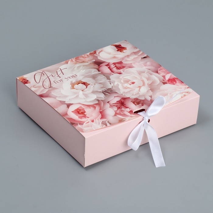Коробка подарочная складная двухсторонняя, упаковка, &laquo;Пионы&raquo;, 20 х 18 х 5 см