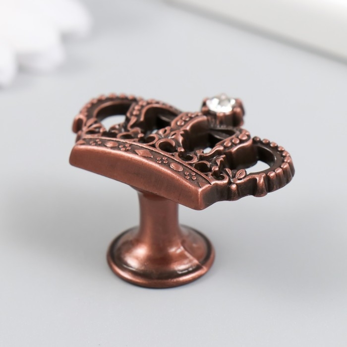 Ручка для шкатулки металл "Корона" страза, состаренная медь 4,5х3,2х2,6 см