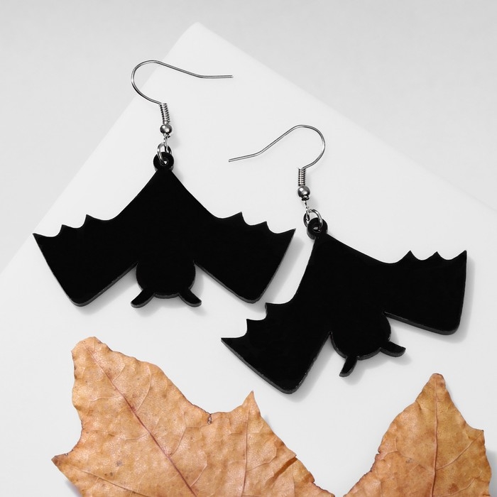 Серьги акрил &laquo;Летучие мыши&raquo; большие, цвет чёрный в серебре