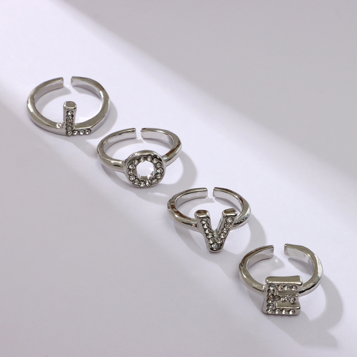 Кольцо набор 4 шт &laquo;Ассорти&raquo; love, цвет серебро, безразмерное