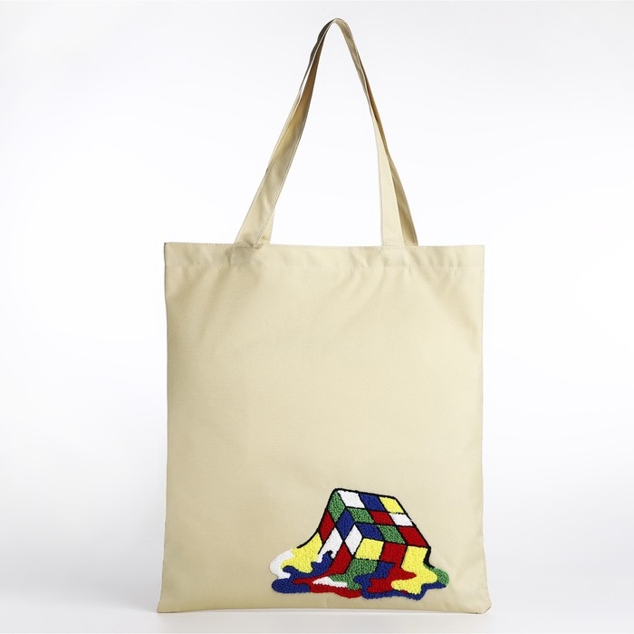 Шопер текстильный с вышивкой &laquo;Кубик&raquo; , 40х35 см, бежевый цвет