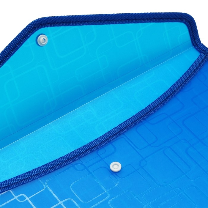 Папка-конверт на кнопке А4, 330 мкм, Calligrata "Квадраты", обшитая, с текстильной вставкой, полупрозрачный, МИКС