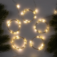 Набор гирлянд &laquo;Нить&raquo; 1 м роса, IP20, серебристая нить, 10 LED, свечение тёплое белое, 3 режима, батарейки AG13х3 (в комплекте), 5 шт.