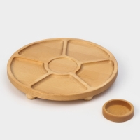 Подарочный набор деревянной посуды Adelica «Фортуна», менажница на ножках с соусницей, d=30 см, 70 мл, берёза Подарочный набор деревянной посуды Adelica «Фортуна», менажница на ножках с соусницей, d=30 см, 70 мл, берёза