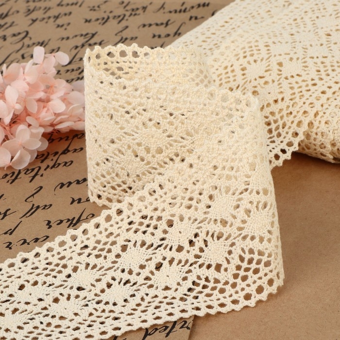 Кружево вязаное, 70 мм &times; 10 &plusmn; 1 м, цвет бежевый