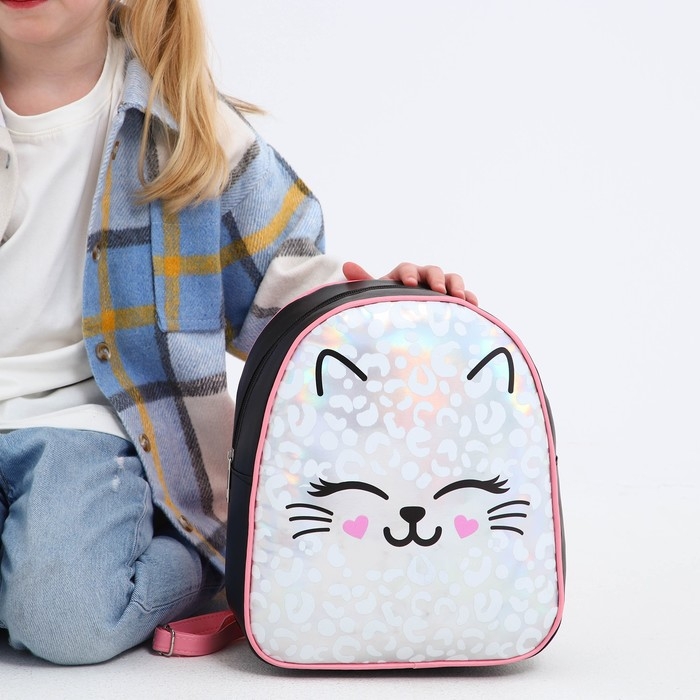 Рюкзак детский для девочки искусственная кожа, MEOW, кот, голография, 27х23 х 10 см