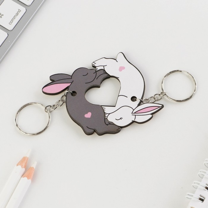 Брелок для ключей парный &laquo;Зайчики&raquo;, деревянный, 9 х 15 см