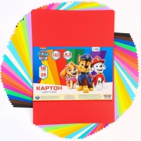Картон цветной тонированный, А3, 36 листов, 18 цветов, немелованный, двусторонний, в пакете, 140 г/м&sup2;, Щенячий патруль