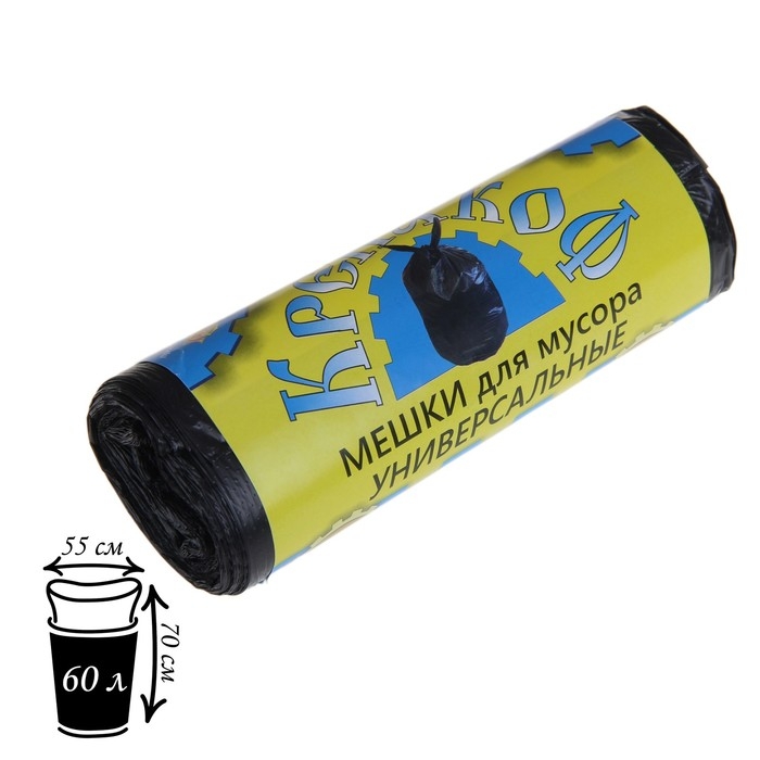 Мешки для мусора &laquo;Крепакоф&raquo;, 60л, ПНД, 10 мкм, 55&times;70 см, 20 шт, цвет чёрный