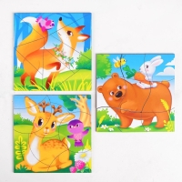 Пазл разрезной &laquo;Лесные животные&raquo;, 3 картинки в раме