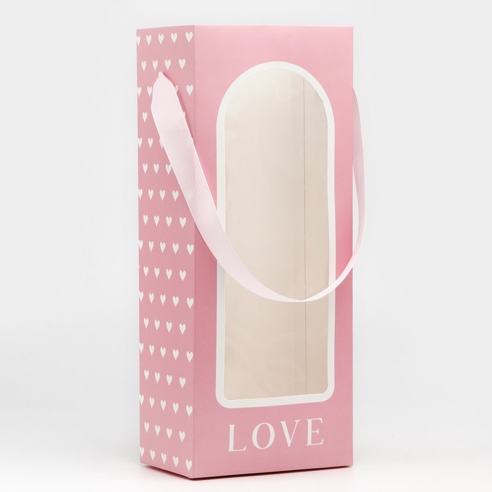 Пакет-переноска для цветов с пластиковым окном, Love, розовая, 30 х 12 х 8 см Пакет-переноска для цветов с пластиковым окном, Love, розовая, 30 х 12 х 8 см