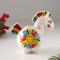 Ёлочный фарфоровый шар "Лошадь Солнце Лоскутное" /авторская роспись/,  11 см