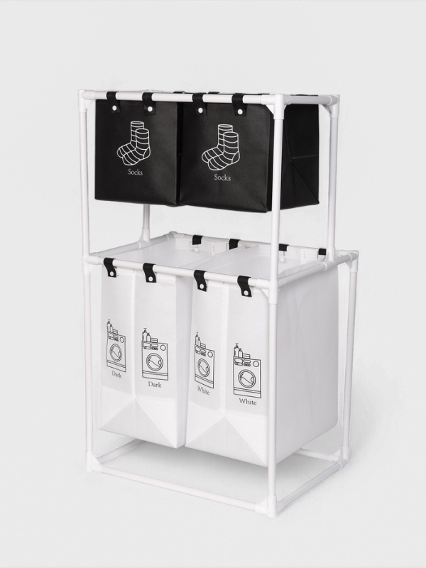 Корзина для белья складная 56х39х95 см, цвет черный, белый