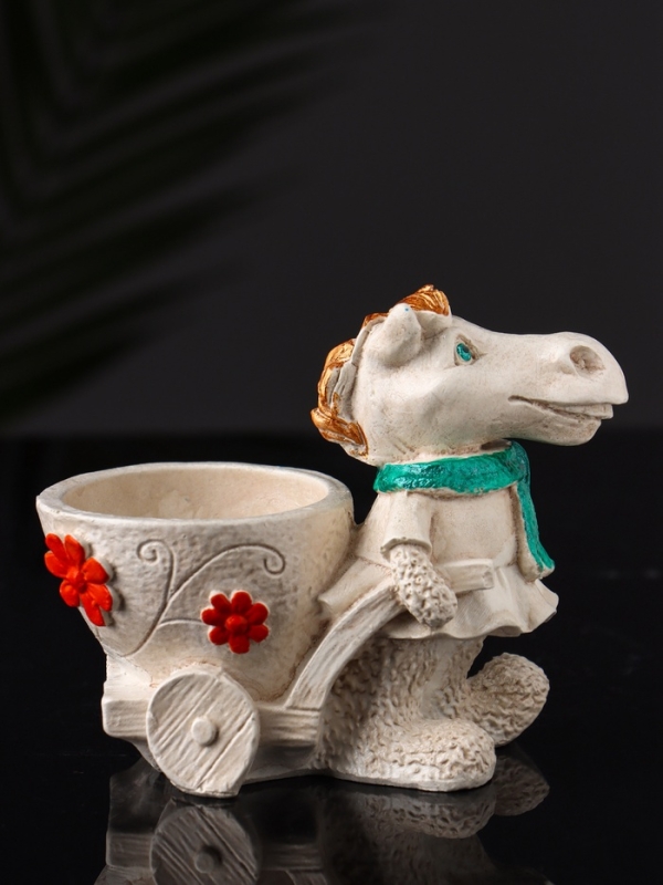 Фигурное Кашпо "Лошадь с тележкой" 10х10х6 см, бежевый