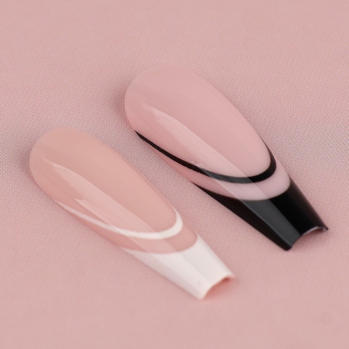 Накладные ногти для взрослых &laquo;Черно-белый френч&raquo;, 24 шт, клеевые пластины, форма балерина, цвет глянцевый белый/чёрный/розовый