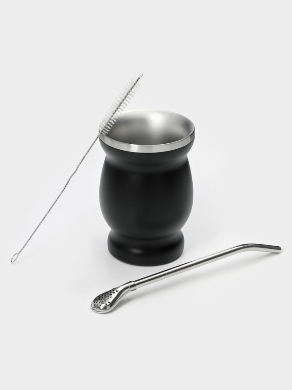 Калабас для чая Мате 240 мл и бомбилья с щеткой для чистки, набор для приготовления, черный   107851