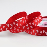 Лента атласная &laquo;Сердечки&raquo;, 15 мм &times; 23 &plusmn; 1 м, цвет красный №33