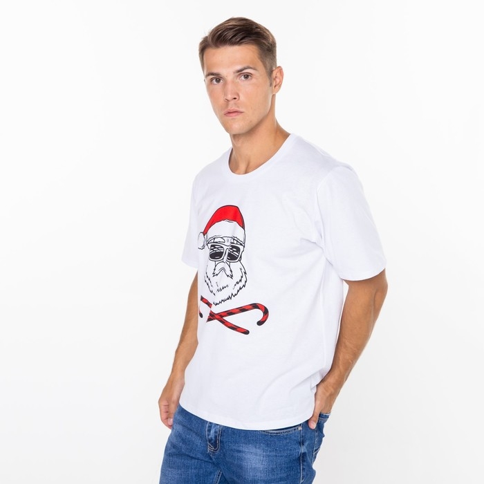 Футболка мужская новогодняя «Дед мороз», цвет белый, размер 58 Футболка мужская новогодняя «Дед мороз», цвет белый, размер 58