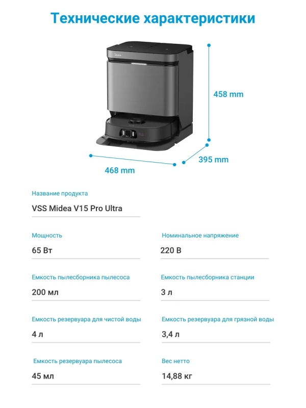 Робот-пылесос VCR V15 Pro Ultra, 16200 Па, черный