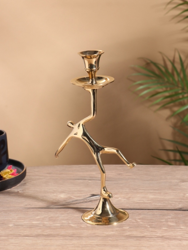 Подсвечник на 1 свечу "Люмьер" на конусе 14х6,5х23 см, латунь, цв. золото