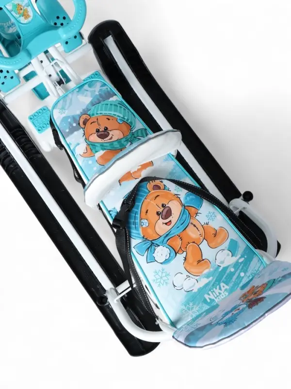 Снегокат &laquo;Тимка спорт 6Д&raquo; с забавными медвежатами, с двумя спинками, с родительской ручкой, бирюзовый, ТС6Д/ЗМ Nika