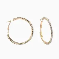 Серьги-кольца со стразами d=4.5 см, белые в золоте