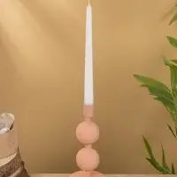 Подсвечник на 1 свечу текстурный "Пудровый розовый" с 2 сферами 8,5х8,5х18 см