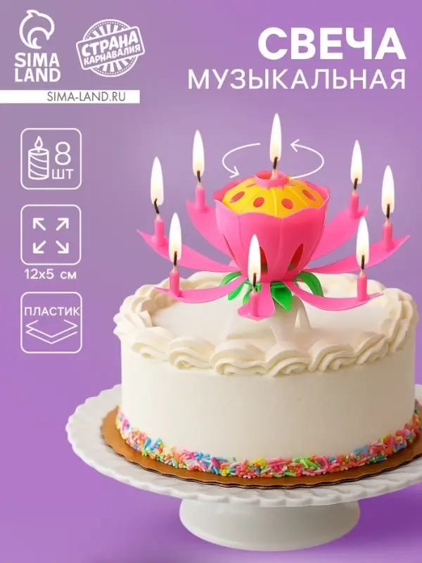 Свеча для торта музыкальная &laquo;Тюльпан&raquo;, розовая, 12&times;5 см