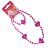 Набор детский «Выбражулька» 2 предмета: колье, браслет, сердечки полоска, цвет бело-розовый Набор детский «Выбражулька» 2 предмета: колье, браслет, сердечки полоска, цвет бело-розовый