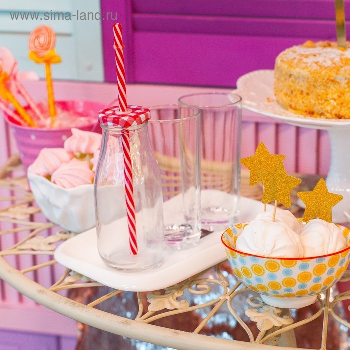 Бутыль стеклянная с крышкой и трубочкой &laquo;Лаконичность&raquo;, 300 мл, 6,5&times;15,5 см, цвет МИКС