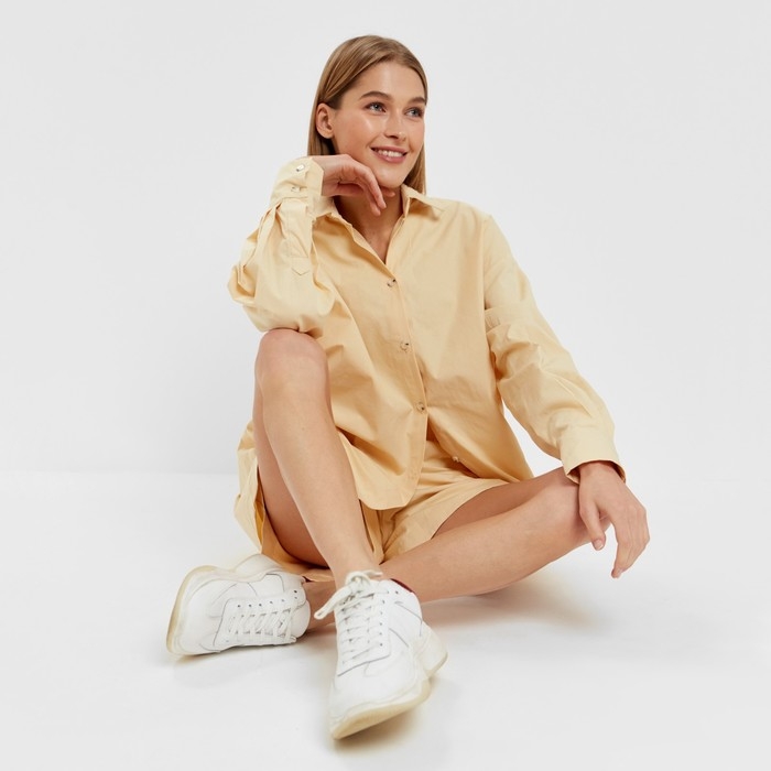 Костюм женский (рубашка, шорты) MINAKU: Oversize цвет бежевый, размер 48 Костюм женский (рубашка, шорты) MINAKU: Oversize цвет бежевый, размер 48