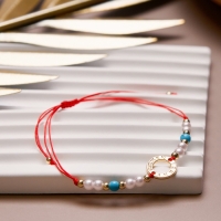 Браслет-оберег &laquo;Красная нить&raquo; женский, защита, кольцо мини, голубо-белый в золоте, d=6