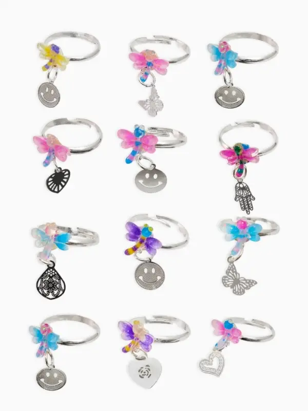 Кольцо &laquo;Выбражулька&raquo; стрекоза с подвеской, МИКС, безразмерное (фас. 36 шт.)