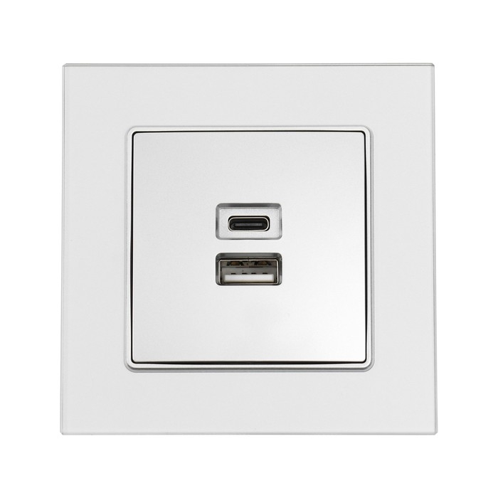 Розетка с USB-A + USB-C разъёмами, 2.1 A, 5В, TOT Glossy Glass, скрытая, стекло, серебристая 10439 Розетка с USB-A + USB-C разъёмами, 2.1 A, 5В, TOT Glossy Glass, скрытая, стекло, серебристая 10439