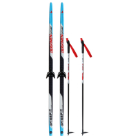 Комплект лыжный: пластиковые лыжи 150 см без насечек, стеклопластиковые палки 110 см, крепления NN75 мм, цвета МИКС Комплект лыжный: пластиковые лыжи 150 см без насечек, стеклопластиковые палки 110 см, крепления NN75 мм, цвета МИКС