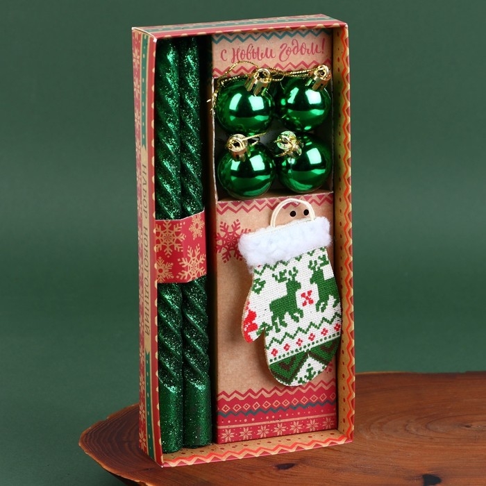 Новогодние витые свечи с декором &laquo;С Новым годом!&raquo;, на Новый Год, набор