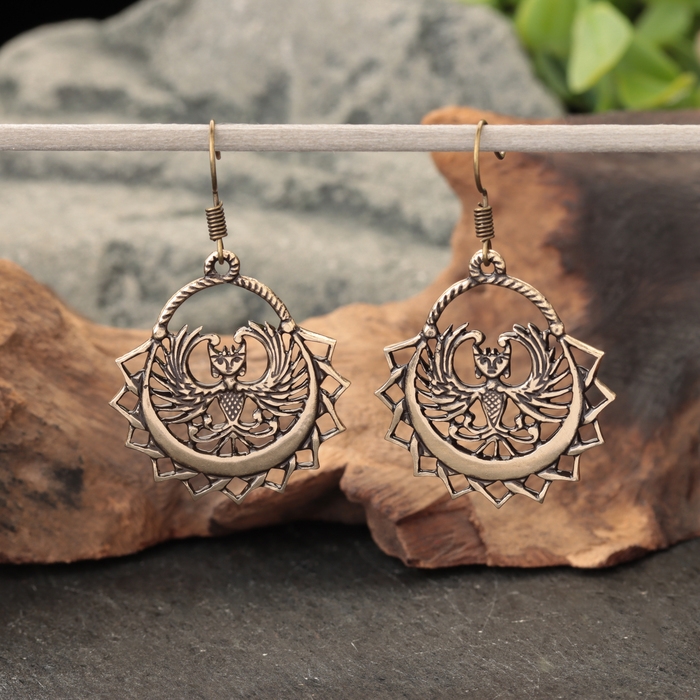 Серьги-амулет "Птица Сирин", латунь