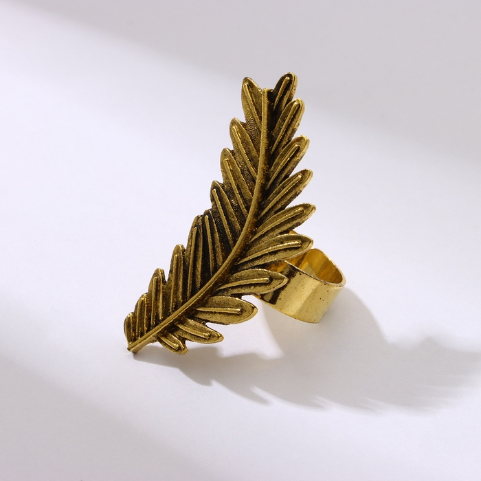 Кольцо &laquo;Лист&raquo; папоротник мини, цвет чернёное золото, безразмерное