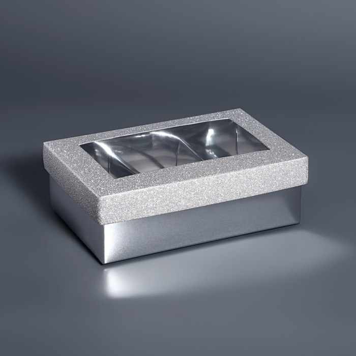 Коробка для 6 конфет серебро глиттер, 12 х 8,5 х 4 см. Кондитерская упаковка