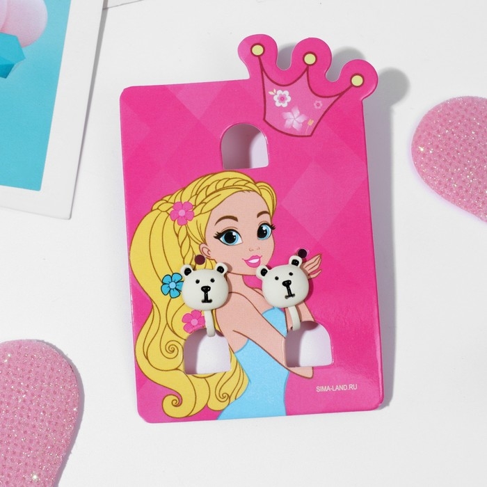 Клипсы детские &laquo;Выбражулька&raquo; мишки, цвет чёрно-белый