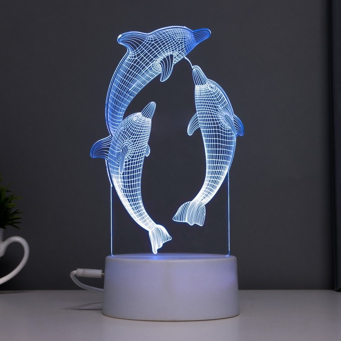 Светильник сенсорный "Дельфины" LED 7 цветов USB/от батареек белый RISALUX
