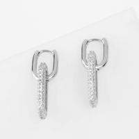 Серьги металл &laquo;Цепи&raquo; два звена, цвет белый в серебре