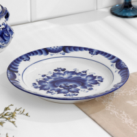 Тарелка «Цветы», плоская, D=24 см, H=2 см, гжель Тарелка «Цветы», плоская, D=24 см, H=2 см, гжель