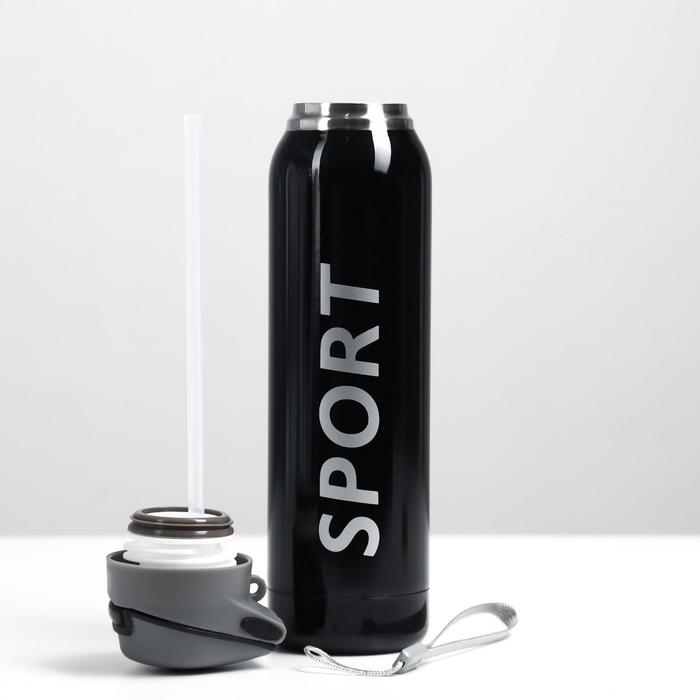 Термос, 500 мл, Спорт, 5.5 х 23 см,  с трубочкой, черный