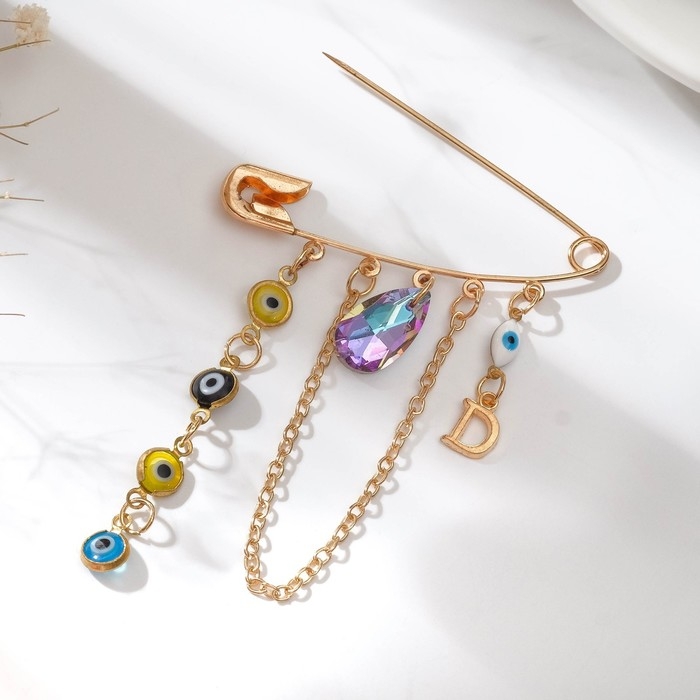 Булавка-оберег &laquo;Глазки&raquo; с подвесками, 5 см, цветная в золоте